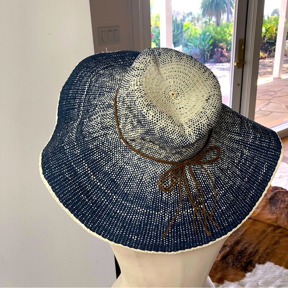 unbranded sun hat cool indigo and cream ombré effect raffia wrap around one sz. - Picture 1 of 7
